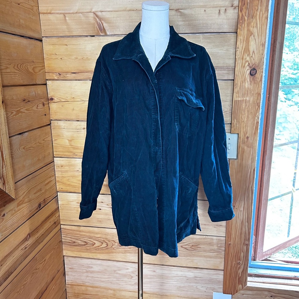 Vintage Corduroy Jacket Women 1X Forest Green Teal Oversized Shaver Lake Chore